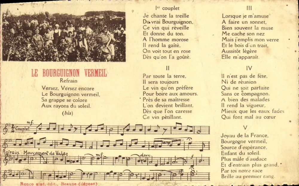 O Bourguignon Vermeil — Canção e música — Ronco, editor, Beaune (depositado) - Frente
