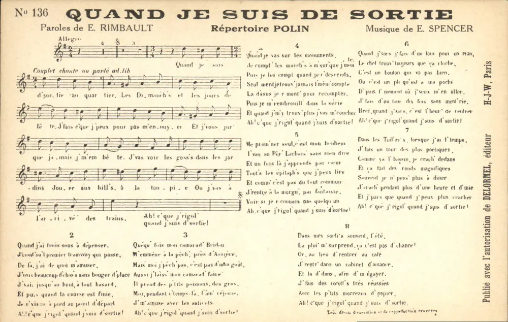 Wenn ich ausgehe — Text von E. Rimbaud, Musik von E. Spencer — H.-J.W., Verlag, Nr. 136 - Vorderseite