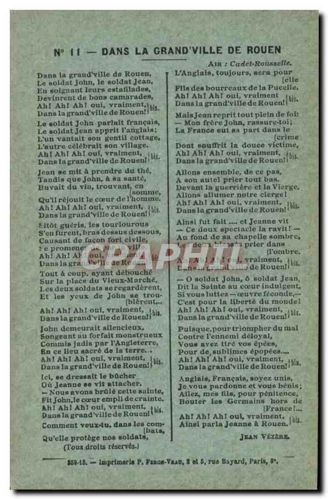 In der großen Stadt Rouen — Lied — Imprimerie P. FERON-VRAG, 3 und 5, rue Bayard, Paris, 3e - Vorderseite