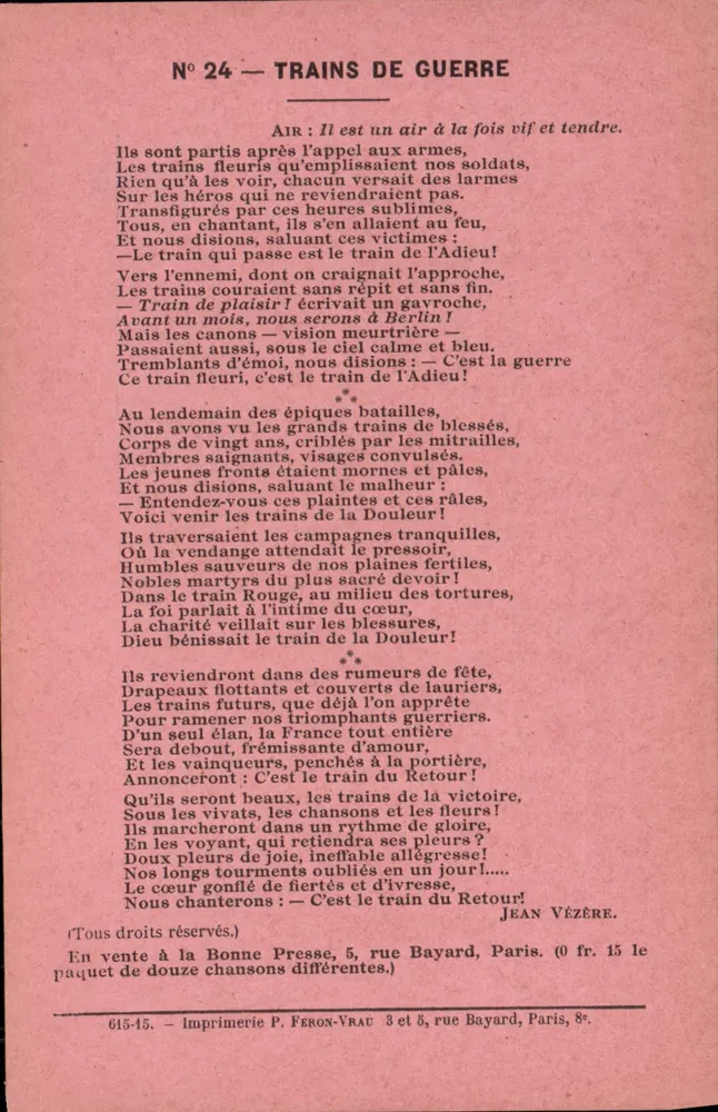 Trens de guerra — N° 24 — Editor: Imprensa P. FERON-VRAU, Paris - Frente