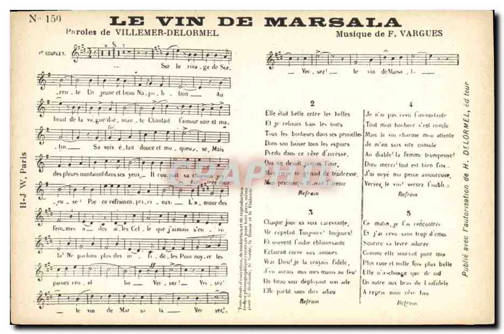 Der Wein von Marsala — Lied — H. Delormel, Nr. 150 - Vorderseite