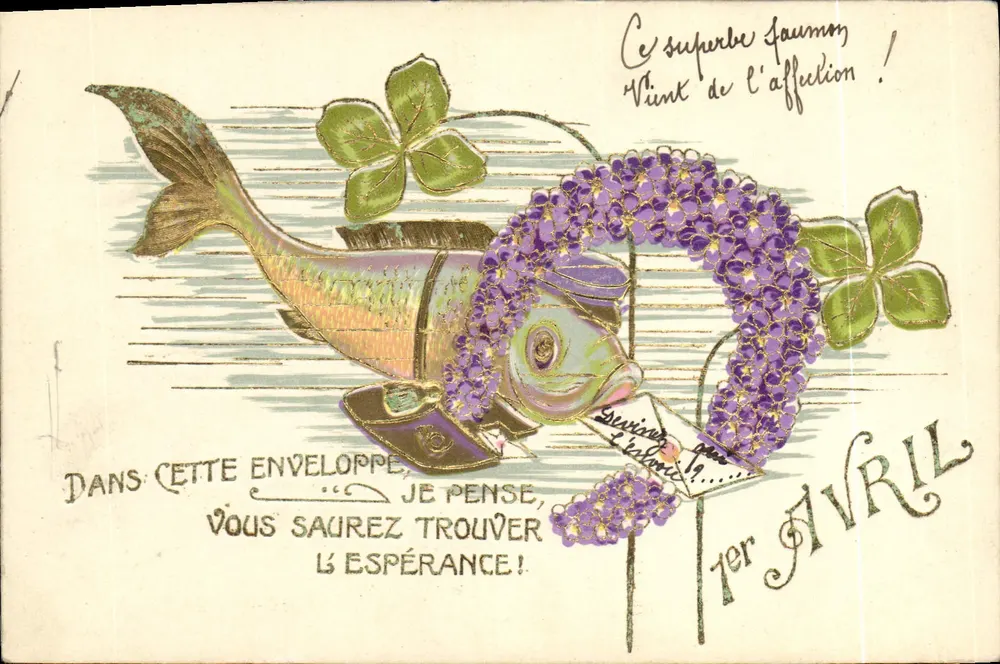 Fancy Fish mit Violettblumen — April — Verlag unbekannt, Seriennummer nicht sichtbar - Vorderseite