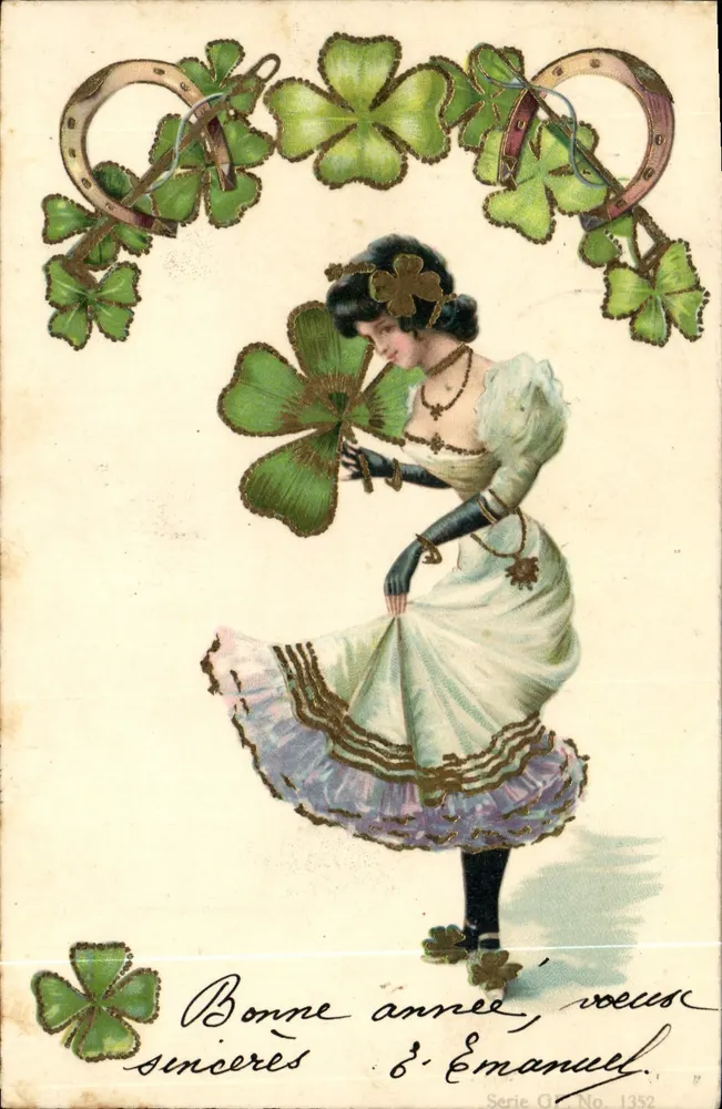 Frau mit Kleeblatt — Serie Q. Nr. 1352 — E. Emanuel - Vorderseite