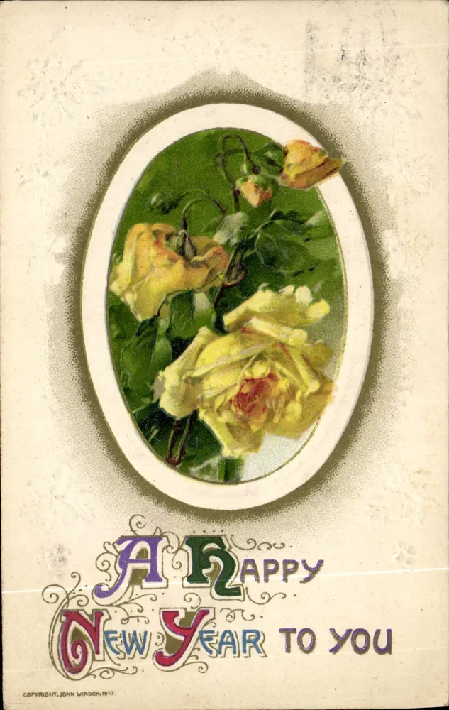 Flores amarelas — Carta de boas-vindas para o ano novo — John Winsch, número de série não visível - Frente