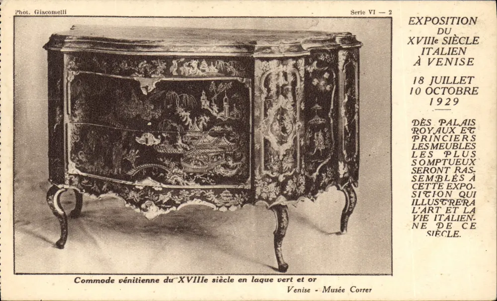 Commode vénitienne du XVIIIe siècle en laque vert et or — Exposition du XVIIIe siècle italien à Venise — Phot. Giacomelli, Série VI - 2 - Recto