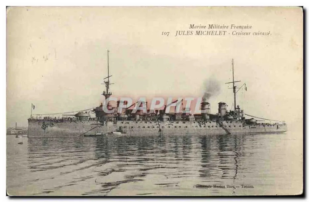 Panzerkreuzer Jules Michelet — Französische Marine — Verlag: Phototypie Maries Bar, Toulon — Nr. 107 - Vorderseite