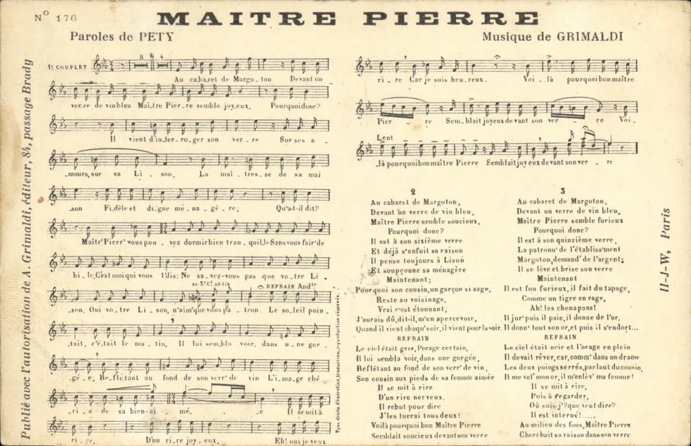 Mestre Pierre — Canção — editor Brady, n°176 - Frente