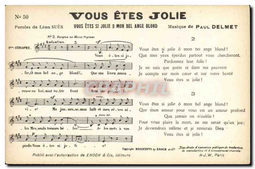 Du bist so schön, o mein blondes Engel — Nr. 50 — Enoch & Cie, Paris - Vorderseite