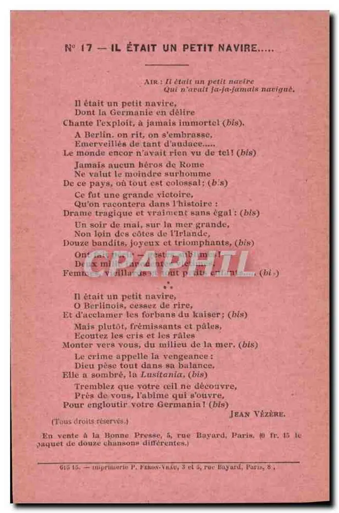 Es war einmal ein kleines Schiff — Lied — Bonne Presse, Nr. 17 - Vorderseite