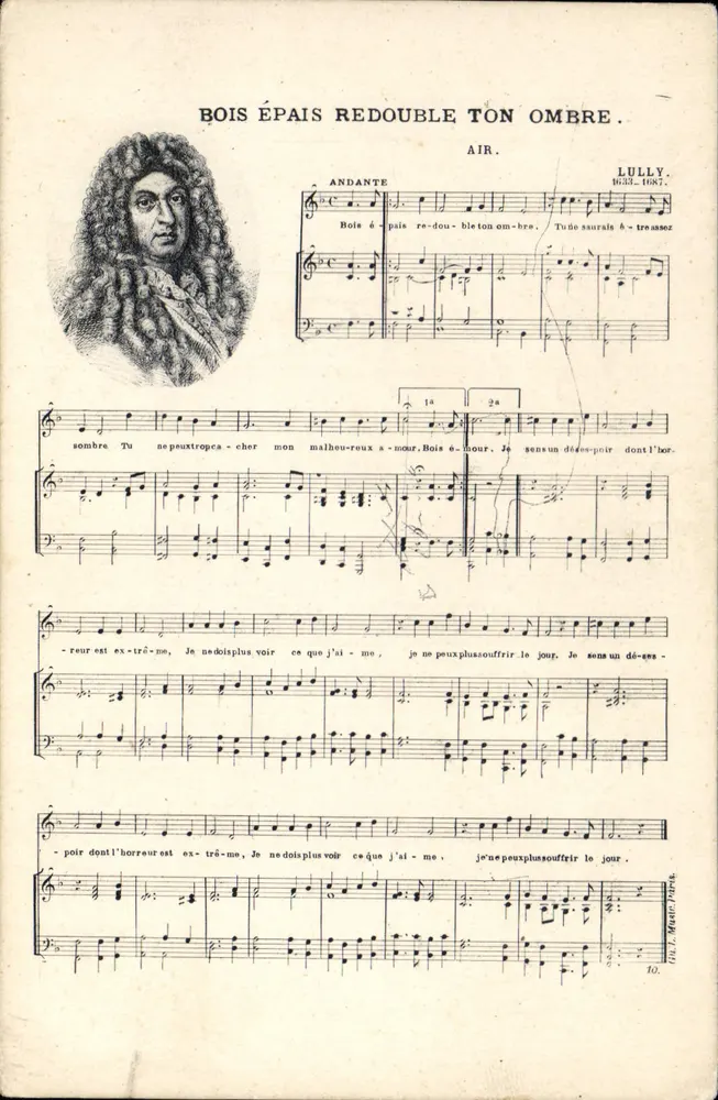 Retrato de Lully — Air: Bois épais redouble ton ombre — Editor L. Ménard, n°10 - Frente