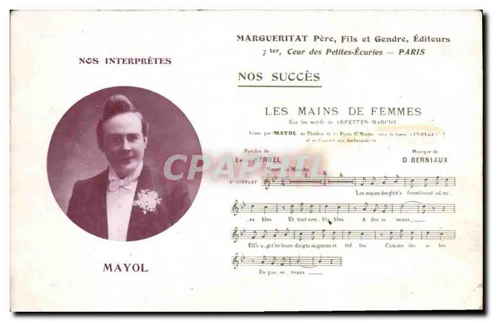 Mayol — Portrait d'artiste — Éditeur MARGUERITAT Père, Fils et Gendre, Paris - Frente