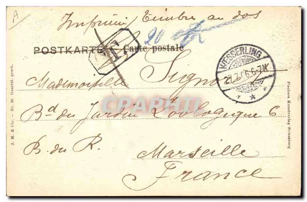 Chłopi przy tańcu — Paysans dansant — J. M. & Cie, Nr. 20, Grenchen - Rewers