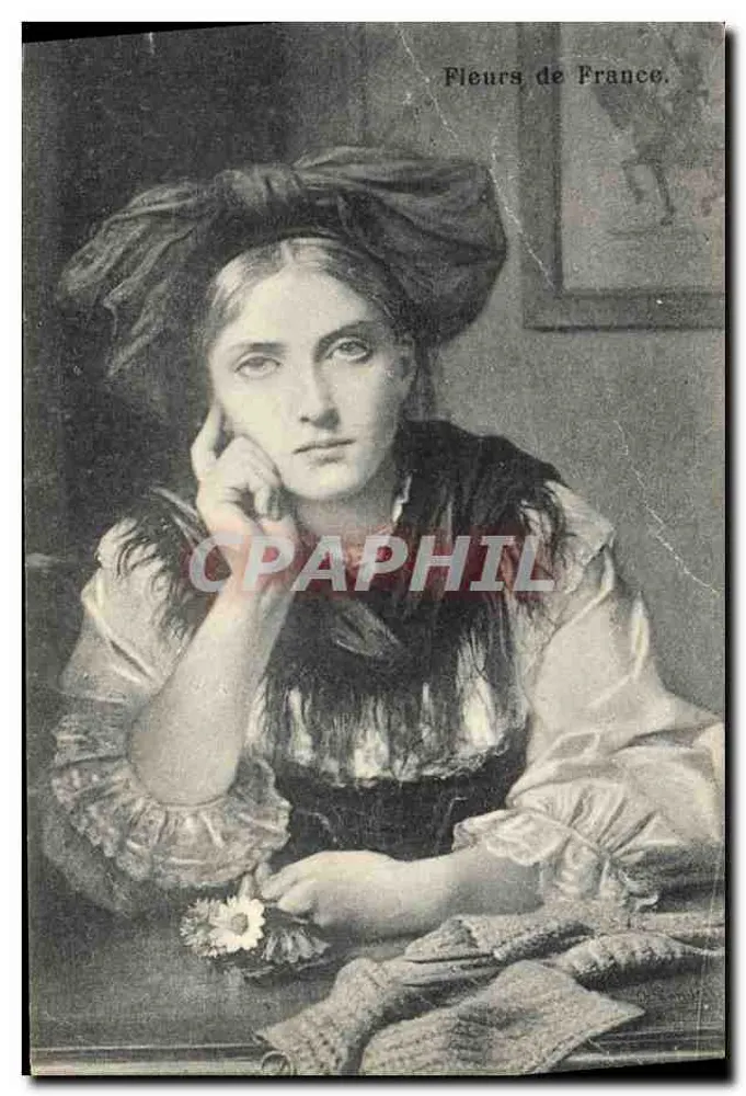 Fleurs de France — jeune femme en costume traditionnel tenant une fleur — éditeur Vve. Seiffert, Librairie, Papeterie de l'Hôtel Central, Mulhouse - Voorkant