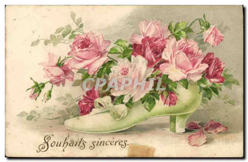 Arranjo de rosas em um sapato — Desejos sinceros — editor não visível - Frente