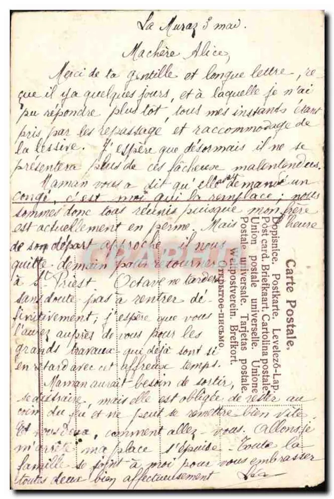 Lembrança de Amizade — cartão postal decorativo com pássaro e flores — editor: Union postale universelle, Brieckart - Verso