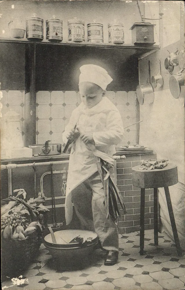 Enfant cuisinier — scène de cuisine — éditeur inconnu - Recto