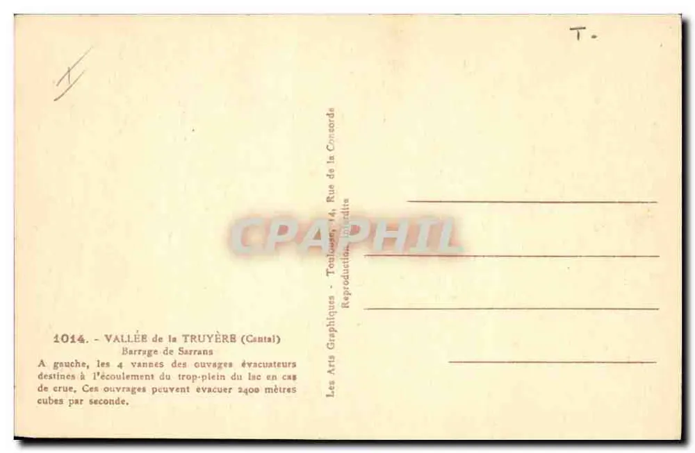 Tal der Truyère — Staudamm Sarrans — Les Arts Graphiques, Toulouse - Rückseite