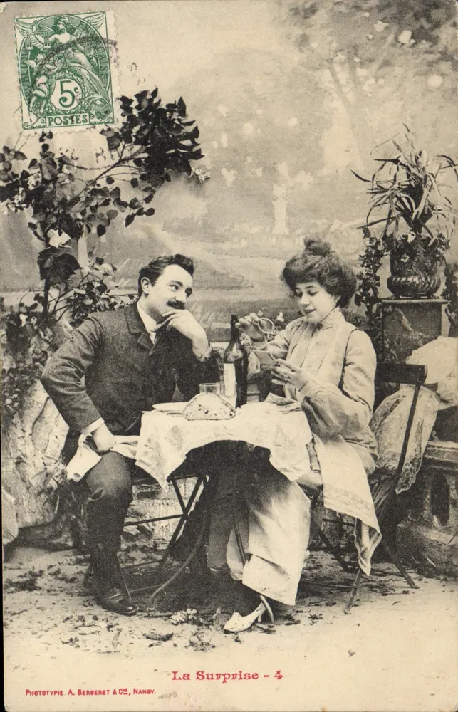 Die Überraschung - 4 — Paar-Szene am See — Phototype A. Berberet & Cie, Nancy - Vorderseite