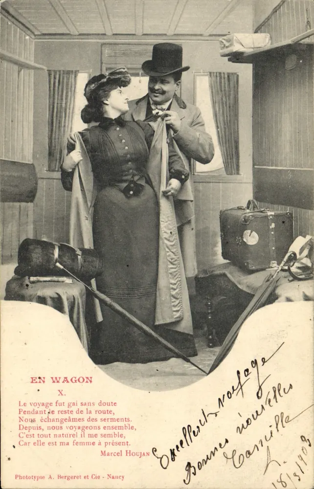 Im Wagen — Reise-Szene — Phototypie A. Bergeret et Cie - Nancy, n° X - Vorderseite