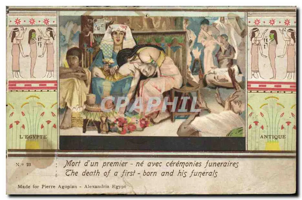 Mort d'un premier-né avec cérémonies funéraires — scène égyptienne avec figures en costume traditionnel — éditeur L'Égypte Antique, N° 23 - Vorderseite