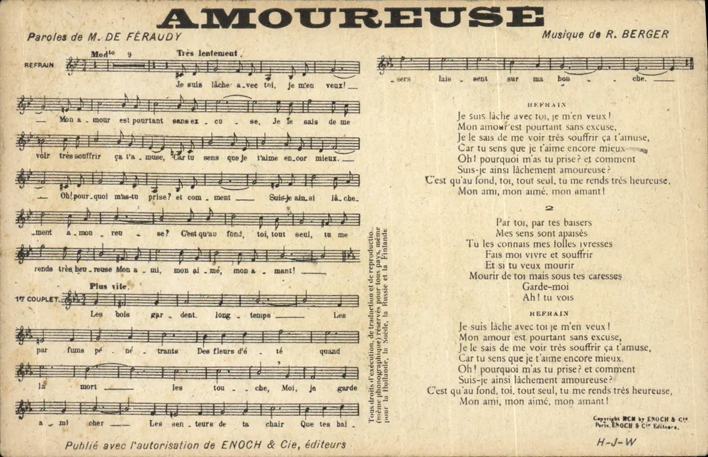 Canção Romântica — Letras de M. de Féraudy, Música de R. Berger — Editada por Enoch & Cie - Frente