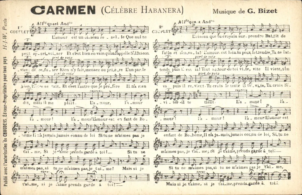 Carmen (Berühmte Habanera) — Musik von G. Bizet — H.J.W. Paris - Vorderseite