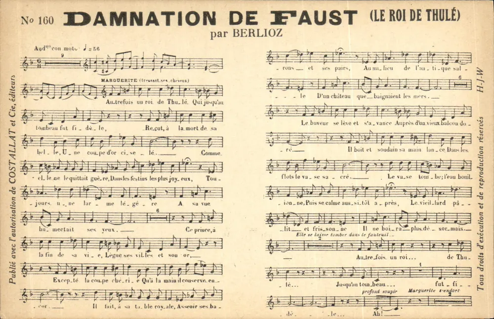 Damnação de Faust (O Rei de Thulé) — por Berlioz — editor Costallat e Cie, n° 160 - Frente