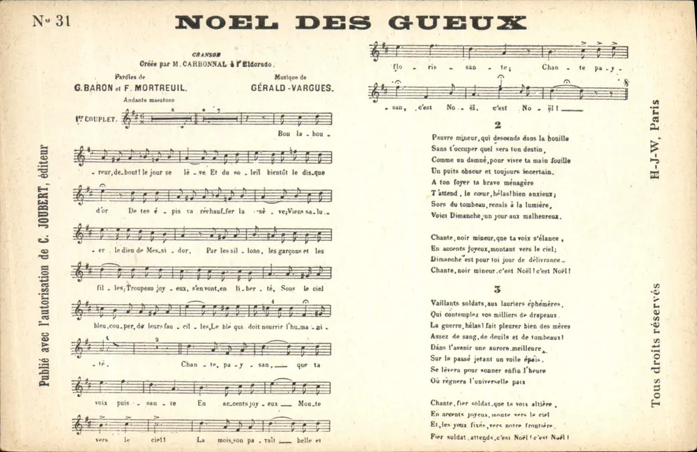 Noël des Gueux — Lied — C. JOUBERT, Verlag, Nr. 31 - Vorderseite