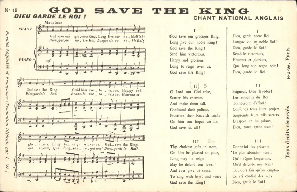 Englisches Nationalhymne — Gott erhalte den König! — H.-W. Paris, Nr. 19 - Vorderseite