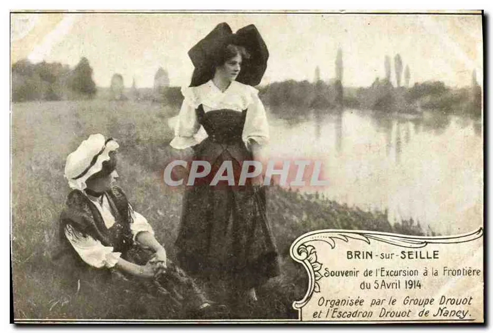 Zwei Frauen am See — Ausflugs-Szene an der Grenze — BRIN-sur-SEILLE, unbekannter Verleger, Seriennummer nicht sichtbar - Vorderseite