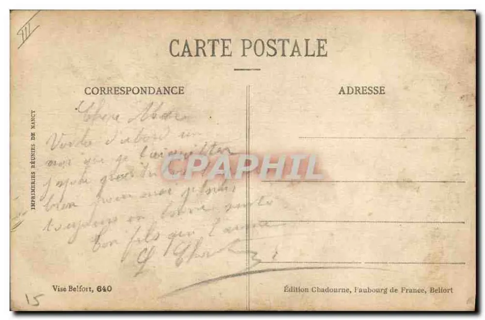 Tipo de Alsaciana — Série 509 — Edição Chadourne, Faubourg de France, Belfort - Verso