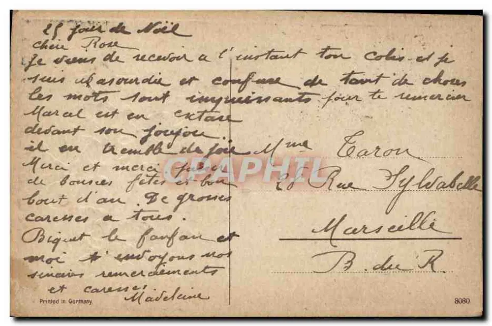 Noël — paysage hivernal avec cloche et houx — éditeur imprimeur non visible - Verso