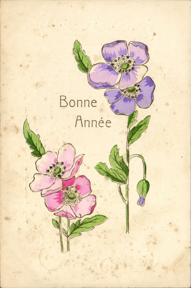 Flores — Anémonas rosas e violetas — União Postal Universal, n° 176708 - Frente