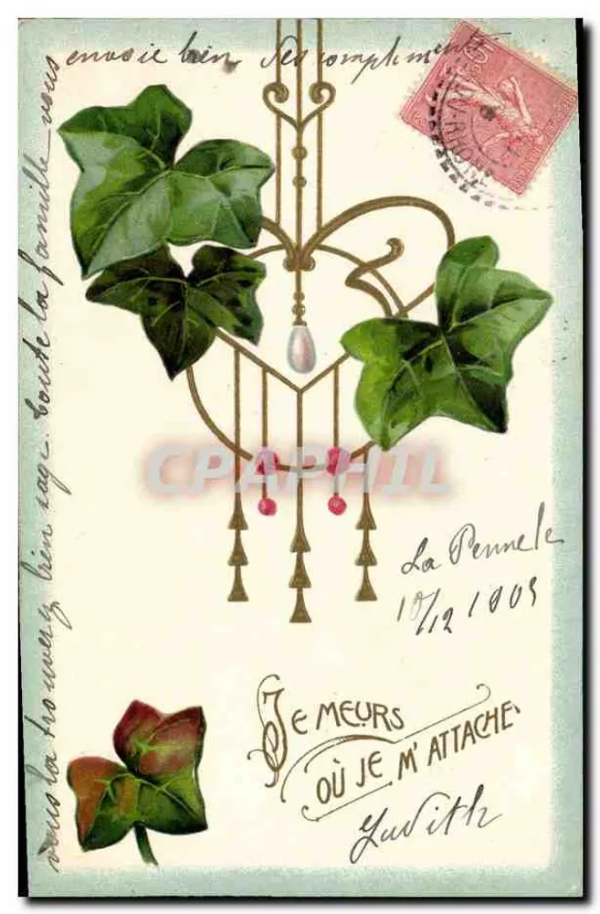 Erva daninha e coração — motivo decorativo — La Pennele, 1912 - Frente