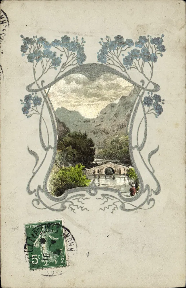 Paisagem montanhosa — vista enquadrada Art Nouveau — editor desconhecido - Frente