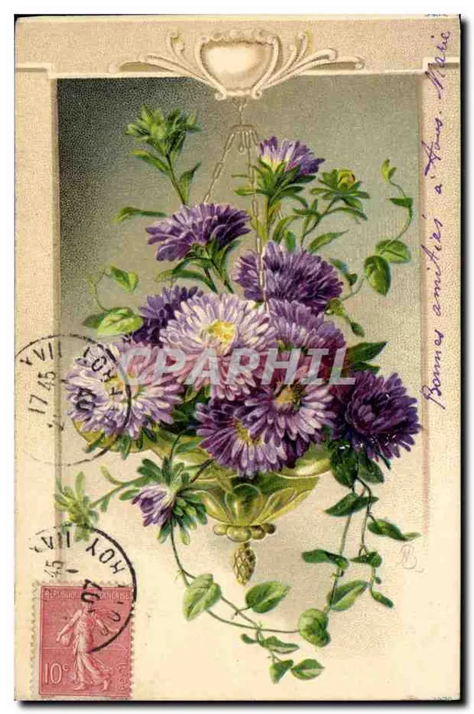 Bouquet d'asters violets — éditeur non visible — n° de série non visible - Frente
