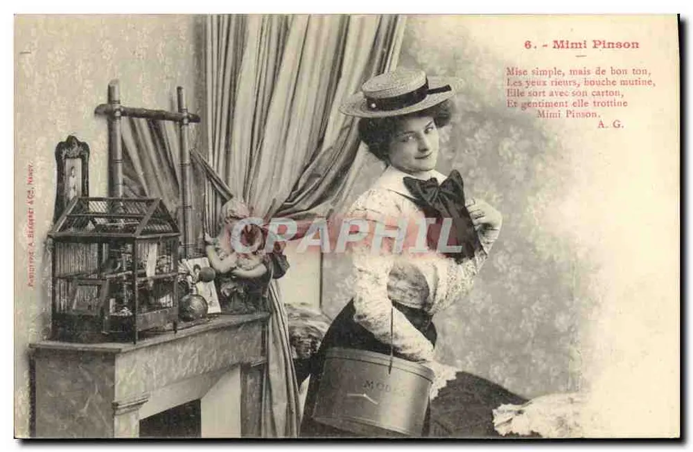 Mimi Pinson — Porträt einer Frau mit Eimer — Phototypie A. Berger & Cie, Nancy - Vorderseite