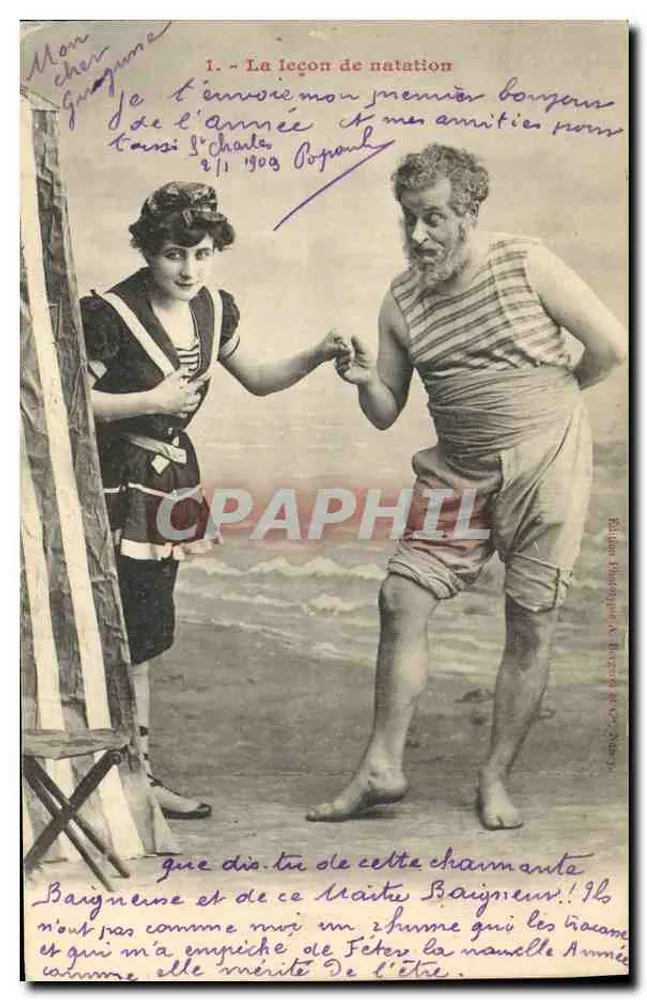 Schwimmunterricht — Strandbild — Verlag: Éditions Léon Béchard, n°1 - Vorderseite