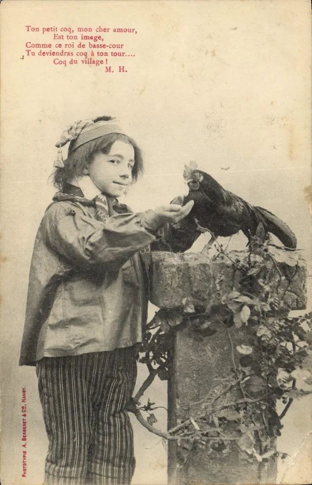 Fille avec un coq — scène de village — Phototype A. BERNET & Cie, Nancy - Vorderseite