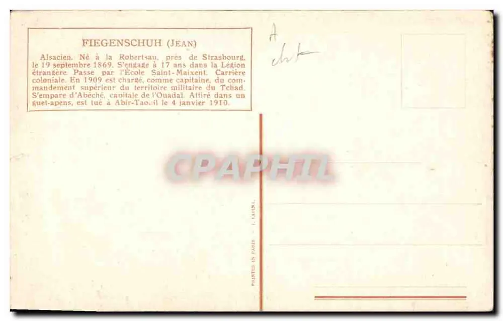 Soldados em patrulha sob a neve — Fiegenschuh (Jean) — Imprimerie L. Lautin, Paris - Verso