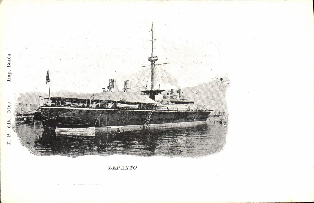 Le Lepanto — statek wojenny na przystani — Wyd. T.B. Barès, Nice - Awers