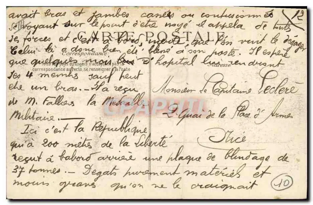 Katastrophe des "Liberté" — Das "République" beschädigt durch die Explosion — Verlag Feld, Nr. 10 - Rückseite