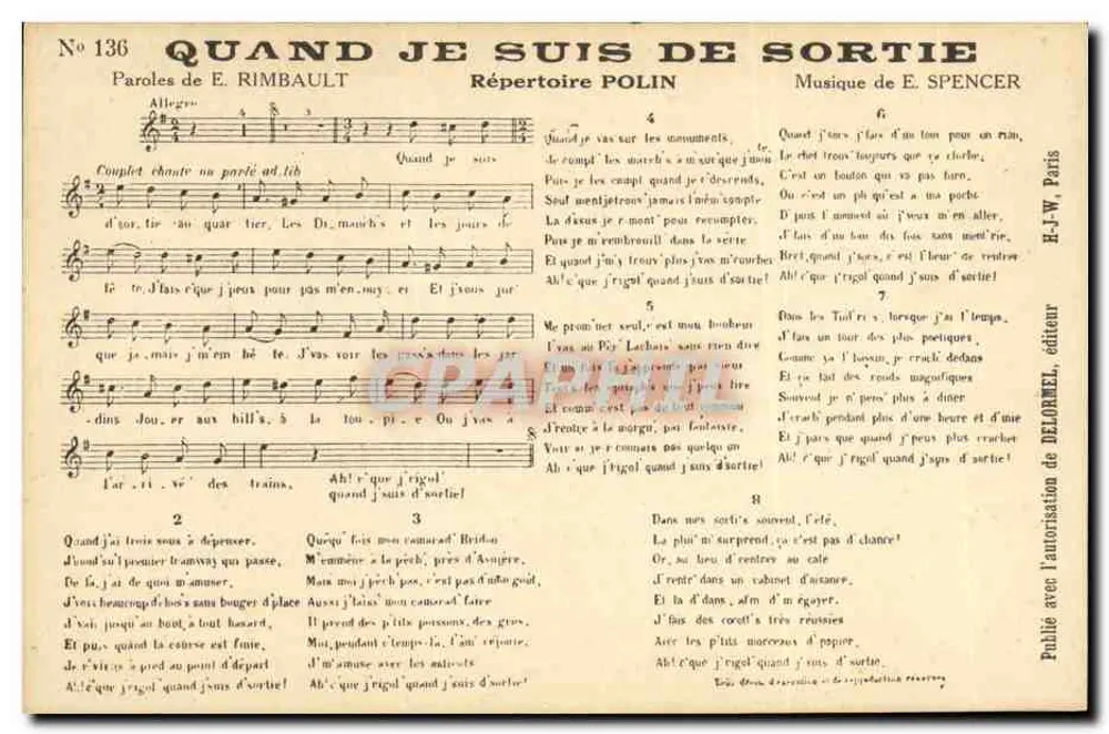 Wenn ich ausgehe — Text von E. Rimbault, Musik von E. Spencer — H.J.W. Delormel, Verlag, n° 136 - Vorderseite