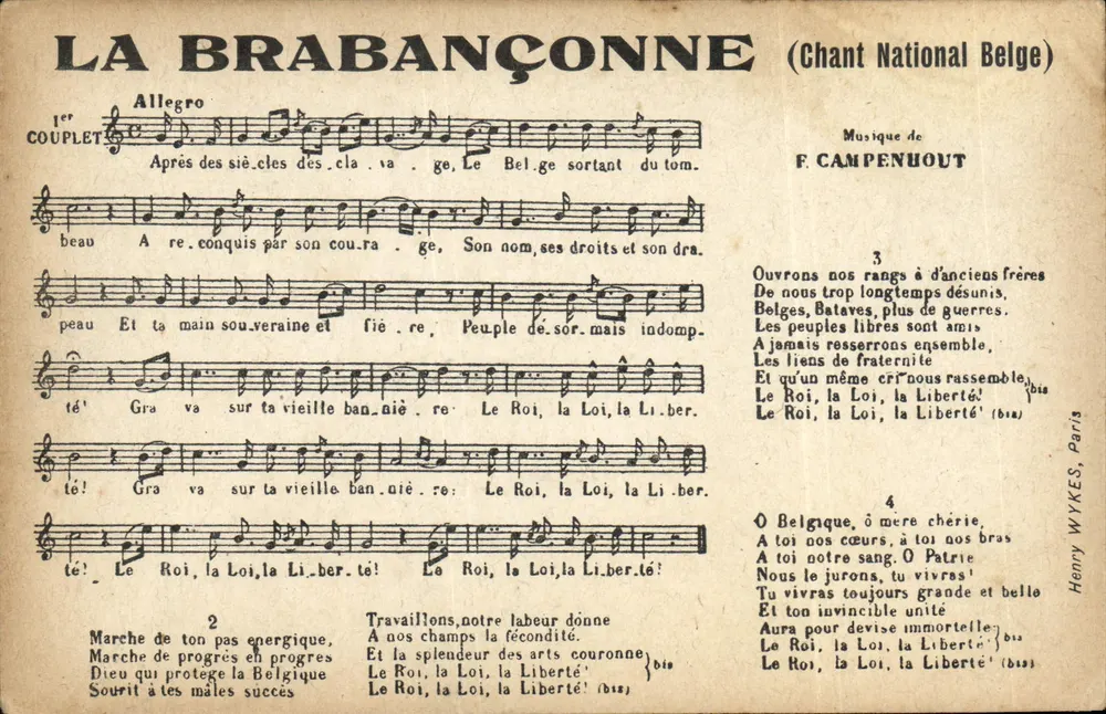 La Brabançonne (belgisches Nationallied) — Musik von F. Campenhout — Henry Wykes, Paris - Vorderseite