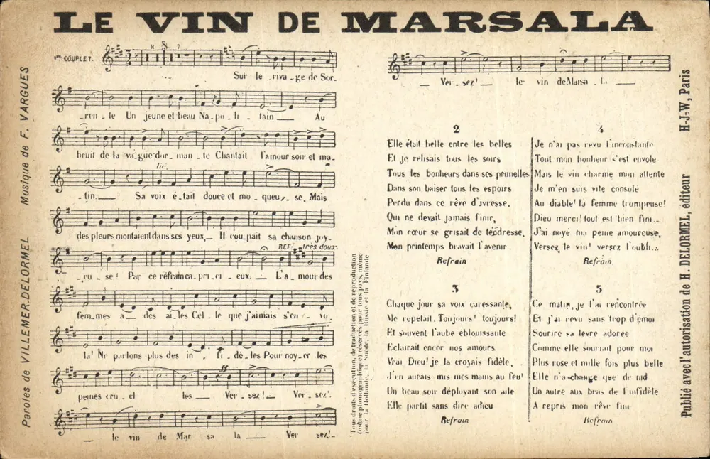 Der Wein von Marsala — Lied — H.-J.-W. Paris, Verlag - Vorderseite