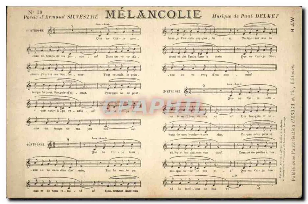 Melancholie — Gedicht von Armand Silvestre, Musik von Paul Delmet — H.J.W. Verlag, Nr. 29 - Vorderseite