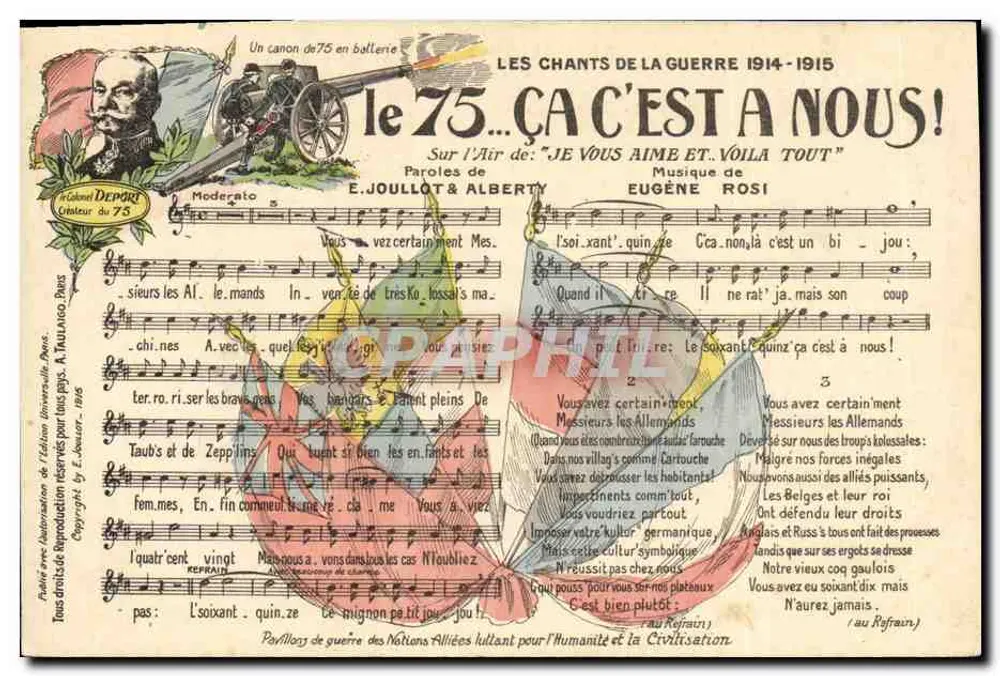 Die Lieder des Krieges 1914-1915 — Das 75... Es ist unser! — A. Taulaigo, Paris - Vorderseite