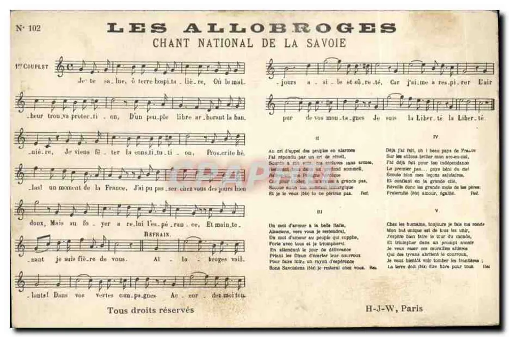 Les Allobroges — Nationalhymne der Savoy — H-J-W, Paris, n° 102 - Vorderseite