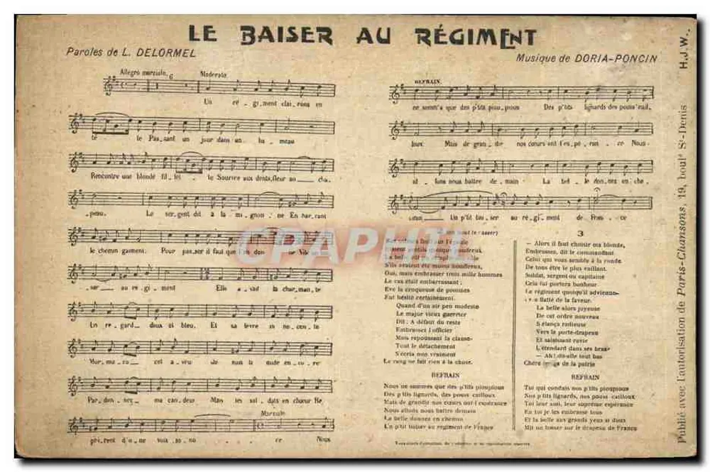 O Beijo ao Regimento — canção militar — impr. H. J. W. Denis, St. Denis - Frente