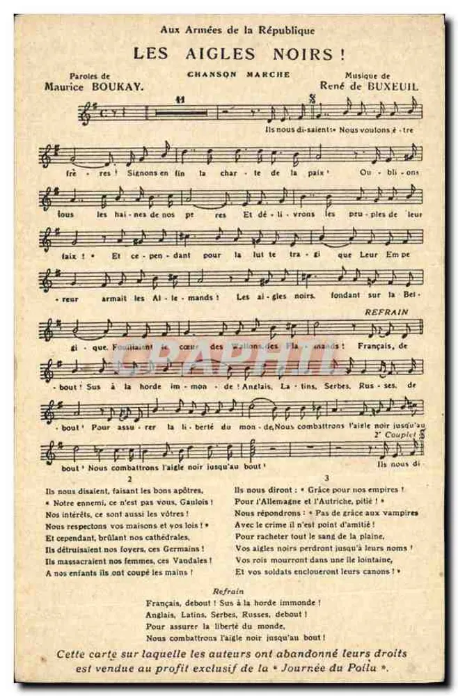 Die Schwarzen Adler! — Patriotischer Marsch — Tage des Poilu, 31. Oktober - 1. November 1915 - Vorderseite
